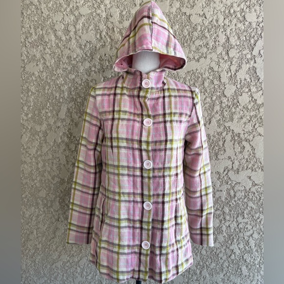 Y2K Paul Frank Pink Plaid Hooded Wool Peacoat, Size Small - Picture 4 of 13